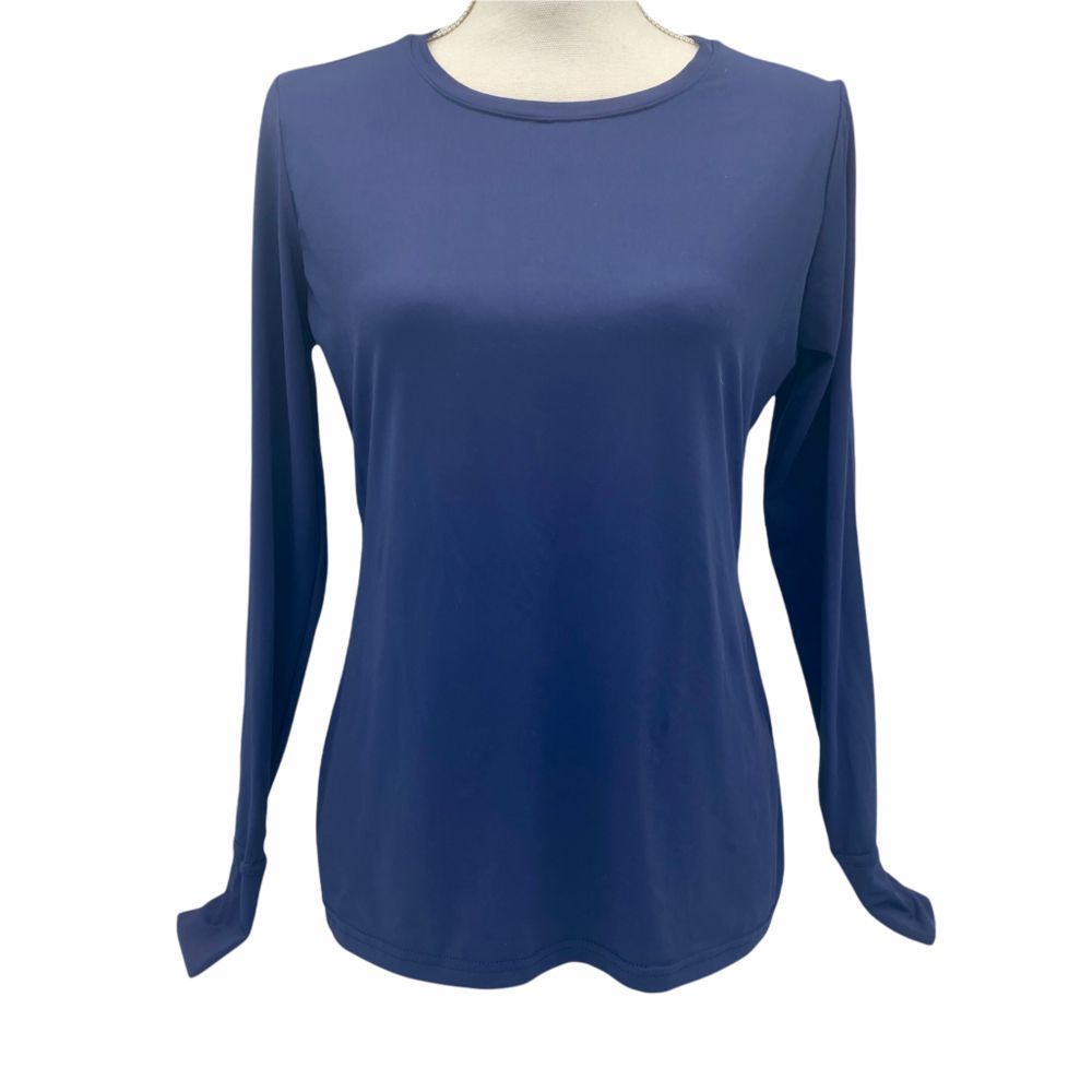 Graceful By Happy Scrubs Stretchy Long Sleeve Tee in Navy
